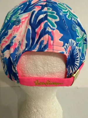 Lilly Pulitzer Blue Tropical Print Sun Hat with Pink & Green Accents thumbnail 5