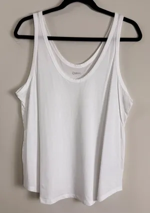 Quince Cotton Modal Double Scoop Neck Tank White Large thumbnail 1