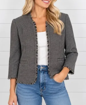 Ann Taylor grey boucle open blazer jacket 10 petite thumbnail 1