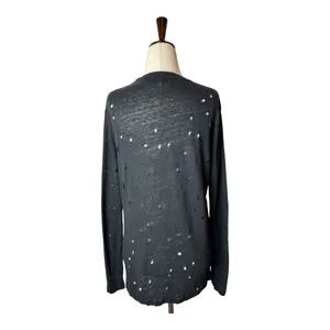 IRO Shirt Women‎ XS Black Linen Marvina Distressed Long Sleeve Tee Grunge Punk thumbnail 4