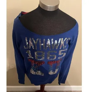 E5 College Classics KU University Of Kansas Jayhawks Sequin Sweatshirt Large thumbnail 1