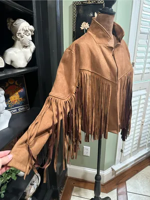 Chartou Brown Faux Suede Fringe Jacket Size Large thumbnail 6