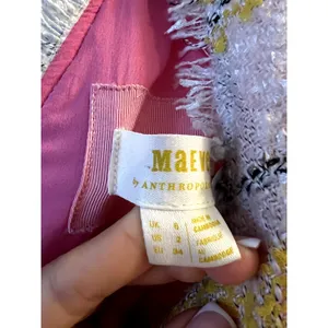 Maeve Anthropologie Sleeveless Tweed Mini Dress Pink Yellow White V-neck size 2 thumbnail 5