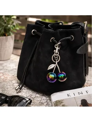 NEW Oil Slick Cherry Charm Keychain Brushed Silver Multicolor NWT Purple thumbnail 2