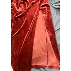 Vintage 90s Dollar USA Burgundy Velvet Cold Shoulder Maxi Dress M thumbnail 7