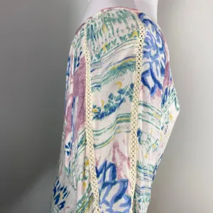 O'Neill Pastel Watercolor Floral Tie Front Boho Scoop Neck Peasant Blouse XL thumbnail 7