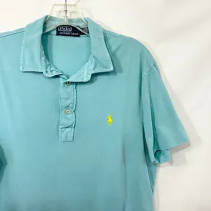 Polo Ralph Lauren Men Medium Polo Shirt Light Blue Yellow Pony Short Sleeve 1520 thumbnail 5