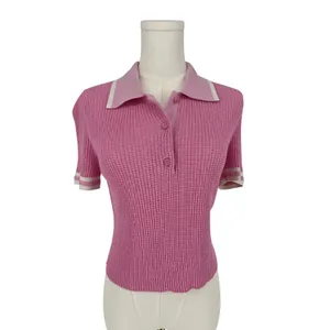 Jonathan Simkhai Whitten Pink Ribbed Knit Cropped Polo Top Size M thumbnail 2