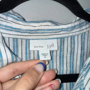 J. Jill Love Linen Tunic Women XL Blue White Striped Henley 100% Linen Excellent thumbnail 3