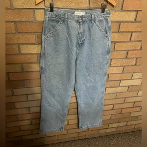 TOPSHOP Straight Leg High Rise Jeans In Bleach Wash-Blues Women’s Size 30x30 thumbnail 2