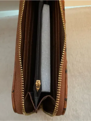 Brown Ostrich-Texture Zip Around Wristlet Clutch thumbnail 3
