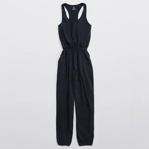 NWOT Aerie Black Track Jumpsuit Size Medium Racerback Lounge Athleisure One Pc thumbnail 6