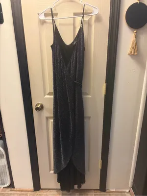 Lulus Women Celestial Black and Silver Wrap Maxi Dress Size Sm thumbnail 3