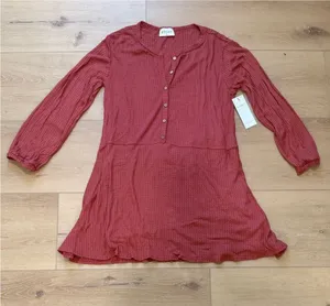 Red Dress Boutique Waffle Knit Henley Dress in Rust thumbnail 1