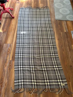 Burberry Neutral Tone Woven Plaid Scarf with Fringe thumbnail 1