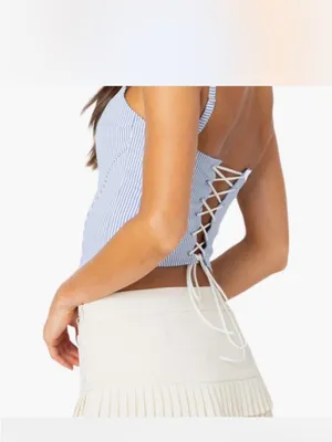 edikted blue striped corset tank XS thumbnail 2