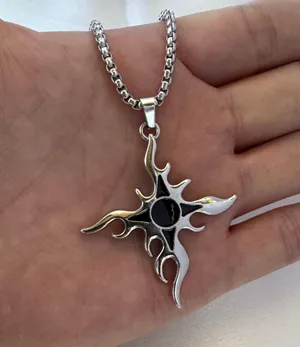 Flame Cross Pendant Necklace for Men Women,Streetwear Punk Hip Hop Unisex Style thumbnail 3