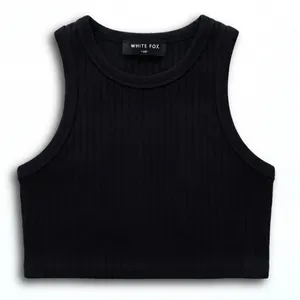 White Fox Ribbed Crop Tank Top Black Sleeveless Crew Neck XS thumbnail 1