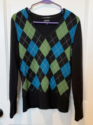 Apt 9 100% Cashmere Argyle Sweater Medium Y2K Preppy Dark Academia Soft Classic thumbnail 1