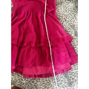 Hello Molly Pink Tiered Ruffle Mini Dress Small Tie Front Smocked Boho Romantic thumbnail 7