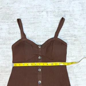 No Boundaries Juniors Medium 7-9 Brown Ribbed Ruffle Swing Dress Y2K Button New thumbnail 3