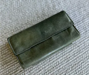 Vintage Amity Olive Green Leather Wallet Clutch Purse thumbnail 8