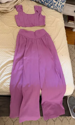 Lavender crop top & wide leg pant co-ord set thumbnail 1