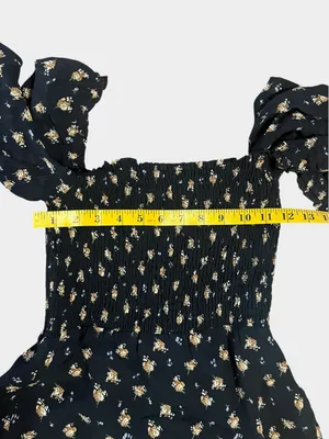 Maje Rithik Black Camel Floral Smocked Mini Dress Size 36 US 4 Small thumbnail 10