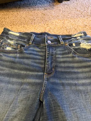 BKE Distressed Dark Blue Flare Jeans thumbnail 7