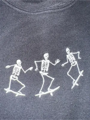 Women’s Halloween Skateboarding Skeletons Black Sweatshirt Small - Medium thumbnail 3