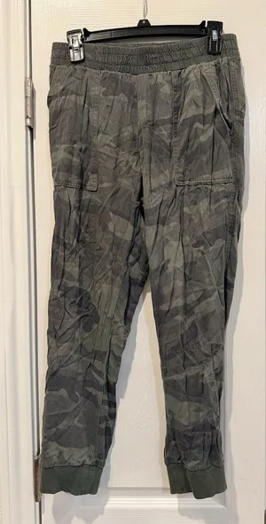 Jogger Pants Womens XS Green Gray Camo Elastic Waist Pockets thumbnail 1