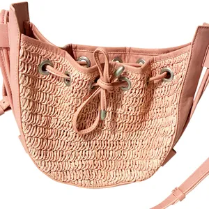 FREE‎ PEOPLE RAFFIA CABANA CROSSBODY VEGAN IN VINTAGE PINK Straw Shoulder Bag thumbnail 3