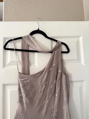 BNWT Zara Stone Grey Sequin Beaded Foulard Scarf Mini Dress thumbnail 9
