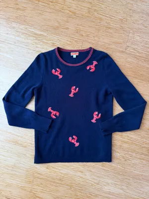 J.Crew 100% Cashmere Flying Lobster Sweater Navy Red Size S thumbnail 2