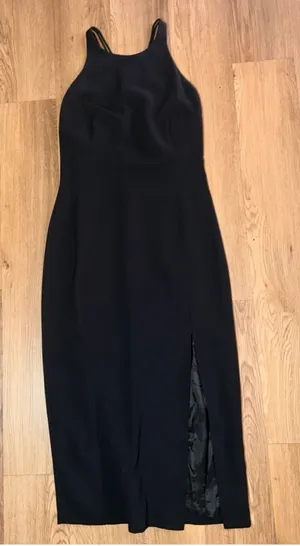 Tahari Black Maxi Dress Women’s Size 4 Lace Up Back High Slit Formal Evening thumbnail 1