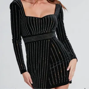 Windsor Black Mini Dress with Rhinestone Accents thumbnail 4