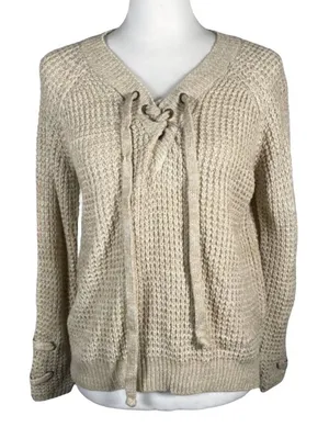 🎈🎈🎈3 for 12$🎈🎈🎈It's Our Time Lace Tie Waffle Knit Long Sleeve Pullover Sweater thumbnail 1