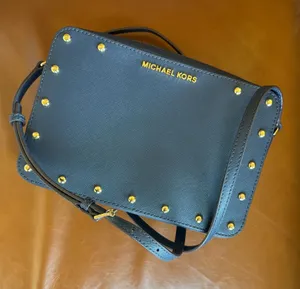 Michael Kors Navy Leather Crossbody with Gold Stud Accents thumbnail 1