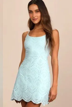 Lulus Light Blue Eyelet Lace Dress thumbnail 1