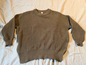 aerie Olive Ribbed Crewneck Sweater thumbnail 1