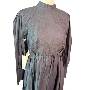 Happy x Nature NWT M Black Embroidered Cotton Open Back Tie Mini Dress Pockets thumbnail 2
