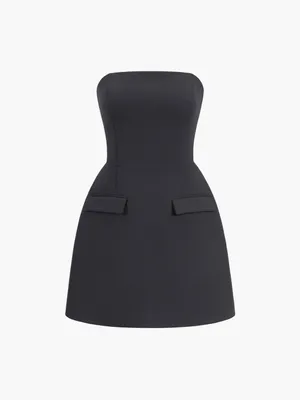 Strapless Black Solid Tube Mini Dress Size XS thumbnail 4