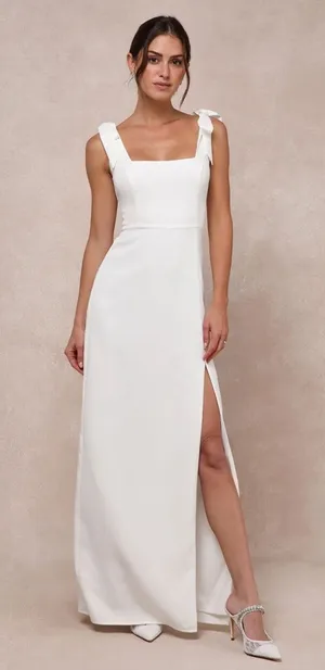 Lulus Your Sweetie White Tie-Strap Column Maxi Dress Long Wedding Holiday Medium thumbnail 1