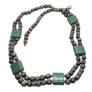 Vintage Japan Silver Tone & Teal 2 Strand Beaded 30'' Necklace Unique‎ 1960s thumbnail 1