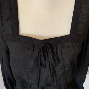 June & Hudson Nordstrom Black Sheer Peasant Boho Long‎ Sleeve Top Size M… thumbnail 4