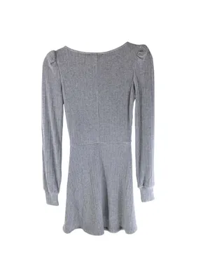 Olivaceous Mini Dress A Line Long Sleeve Knit Puff Sleeve Scoop Neck Gray Size S thumbnail 2