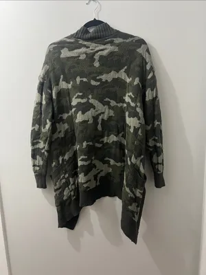 Express Camouflage Open-Front Cardigan - Olive & Gray thumbnail 5