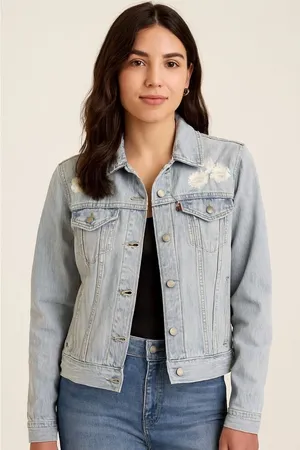 Levi’s cotton denim jacket with white embroidered flowers M thumbnail 1