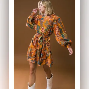 New FLYING TOMATO A Printed Woven Mini Mustard Dress thumbnail 2