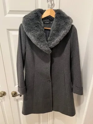 Lauren Ralph Lauren Women’s Faux- Fur Trim Grey Walker Coat thumbnail 2